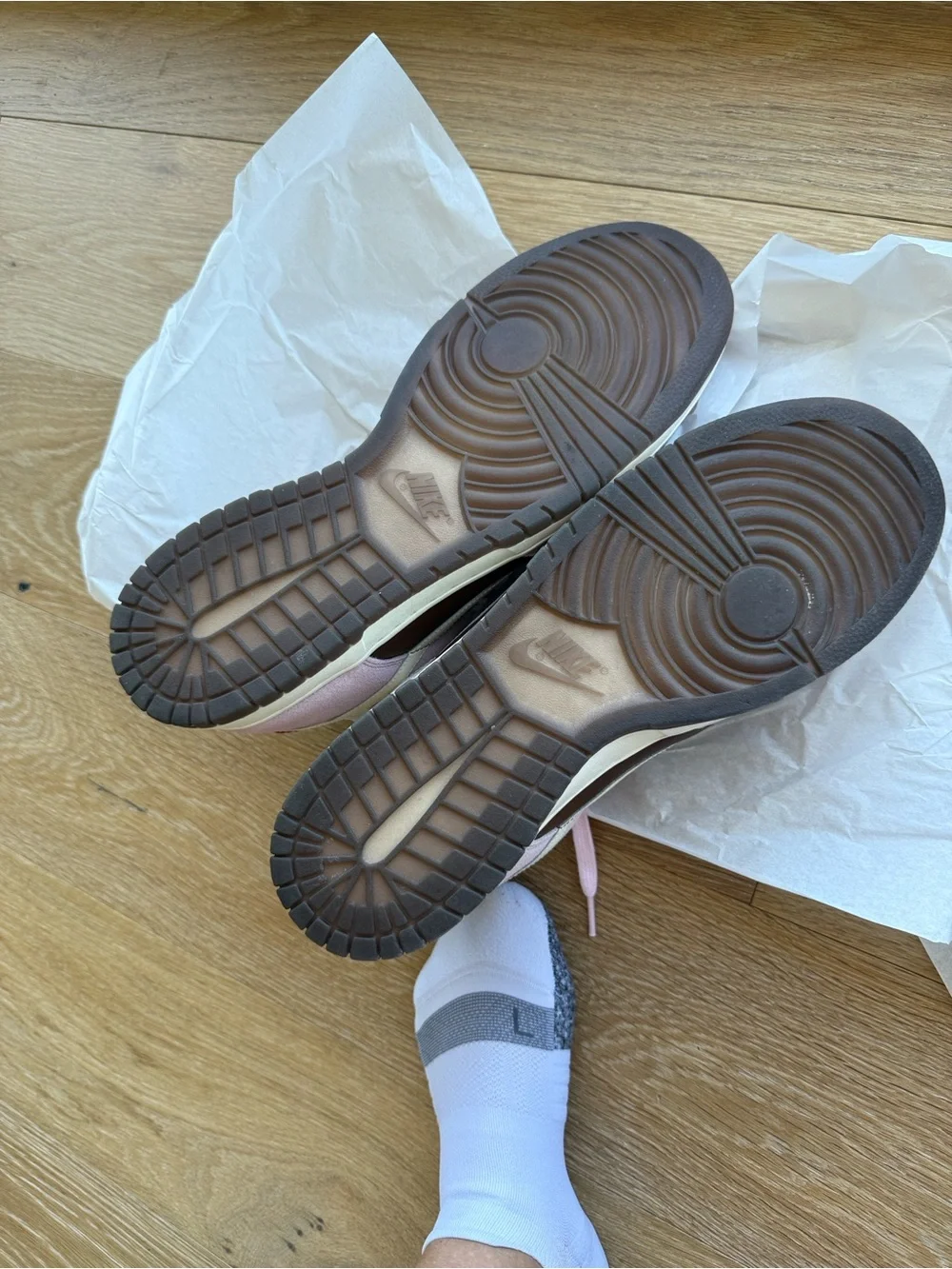 Nike Pink and Brown Low-Top Sneakers with White Swoosh